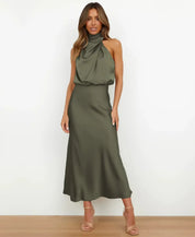 Sophie Women's Midi Dress | Satin Halter Design