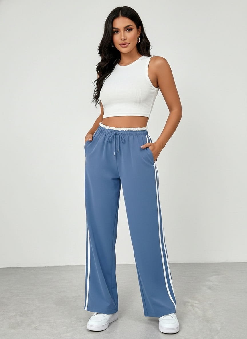 Tina Women's Wide Leg Pants | Relaxed Fit with Sporty Stripes
