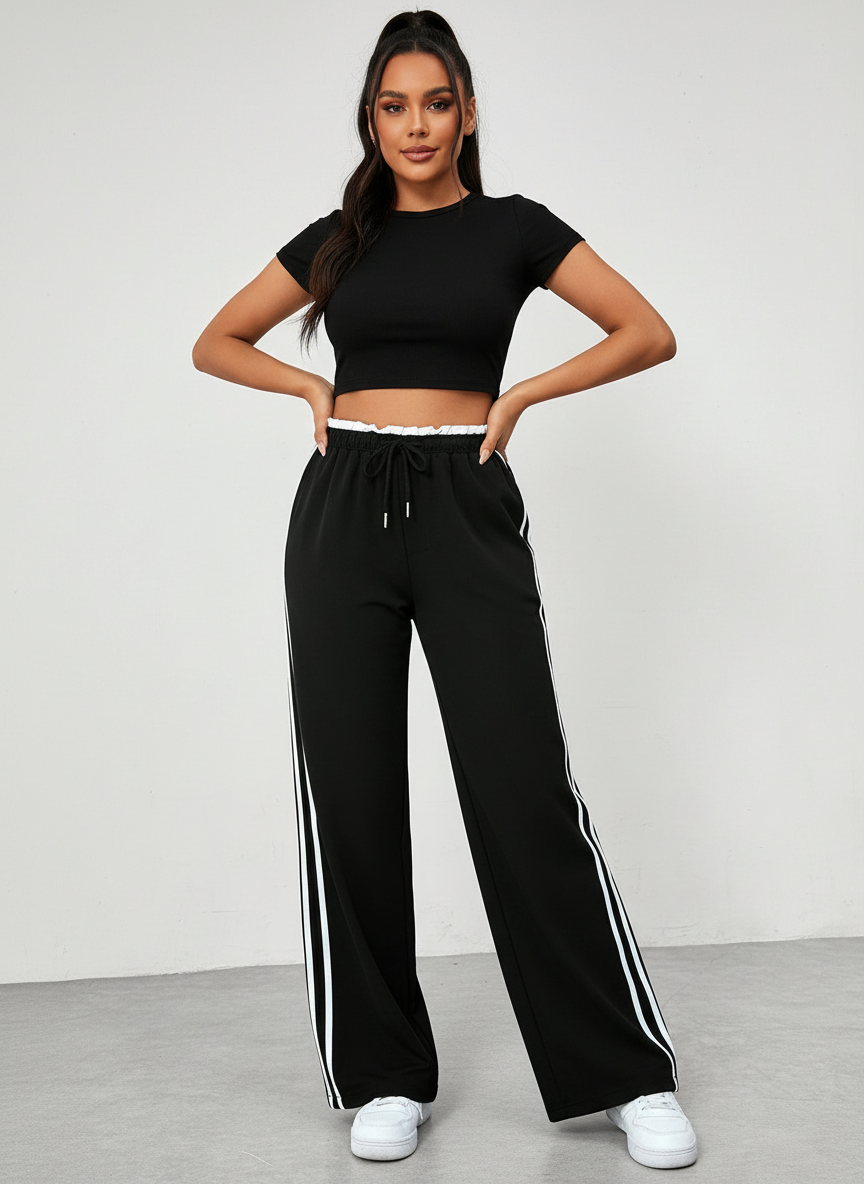 Tina Women's Wide Leg Pants | Relaxed Fit with Sporty Stripes