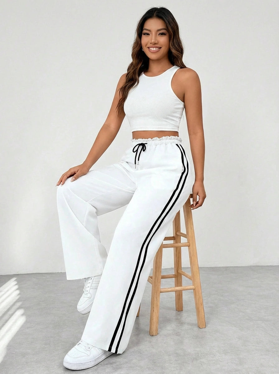 Tina Women's Wide Leg Pants | Relaxed Fit with Sporty Stripes