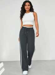 Tina Women's Wide Leg Pants | Relaxed Fit with Sporty Stripes