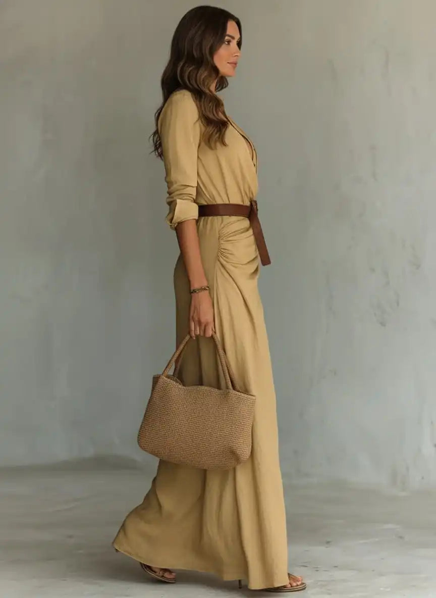 Uma Women's Maxi Dress | Wrap Style with Lapel Collar