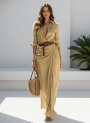 Uma Women's Maxi Dress | Wrap Style with Lapel Collar