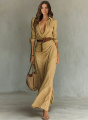 Uma Women's Maxi Dress | Wrap Style with Lapel Collar