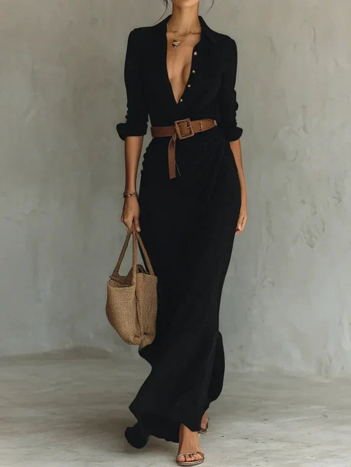 Uma Women's Maxi Dress | Wrap Style with Lapel Collar