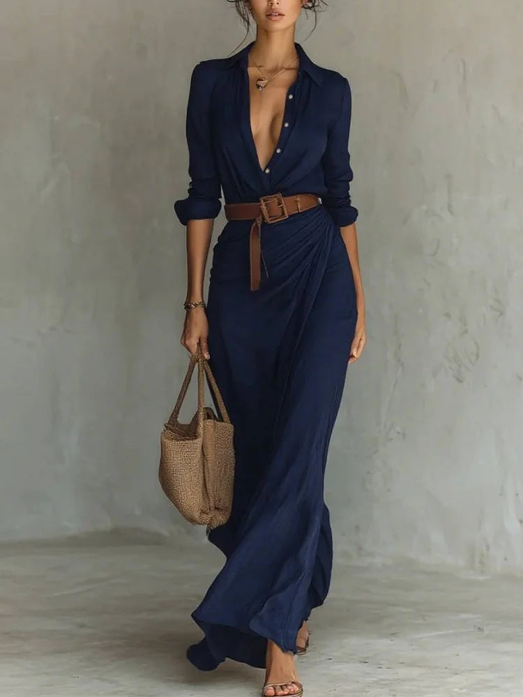 Uma Women's Maxi Dress | Wrap Style with Lapel Collar