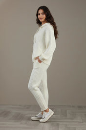 Willa Women's Knit Lounge Set | Hooded Cardigan with Beaded Detail