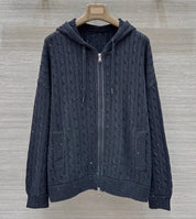Willa Women's Knit Lounge Set | Hooded Cardigan with Beaded Detail
