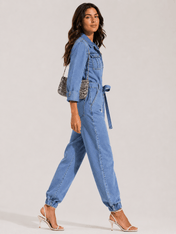 Lena Women's Denim Jumpsuit | Casual Design with Belt