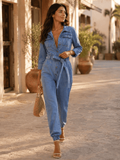 Lena Women's Denim Jumpsuit | Casual Design with Belt