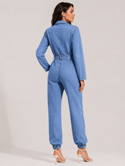 Lena Women's Denim Jumpsuit | Casual Design with Belt