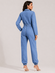 Lena Women's Denim Jumpsuit | Casual Design with Belt
