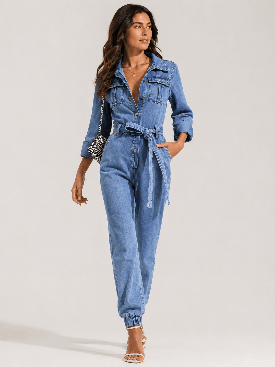 Lena Women's Denim Jumpsuit | Casual Design with Belt