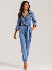 Lena Women's Denim Jumpsuit | Casual Design with Belt