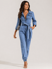 Lena Women's Denim Jumpsuit | Casual Design with Belt