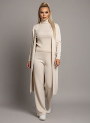 Mia Women's Suit | 3-Piece Knit Set with Sleeveless Turtleneck Vest and Cardigan