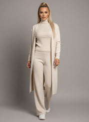 Mia Women's Suit | 3-Piece Knit Set with Sleeveless Turtleneck Vest and Cardigan