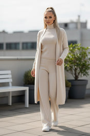 Mia Women's Suit | 3-Piece Knit Set with Sleeveless Turtleneck Vest and Cardigan